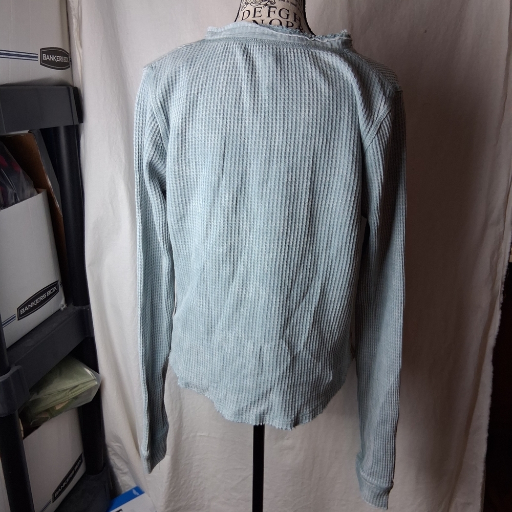 Mono B Womens Light Blue Waffle Knit Apparel Large - Picture 2 of 7